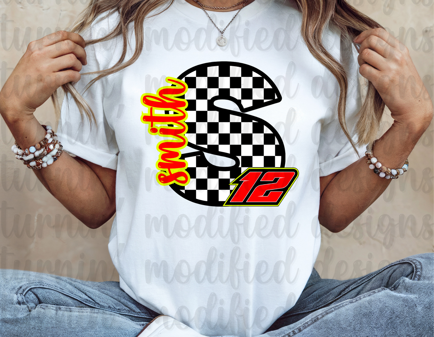 Checkered Intial Side Name