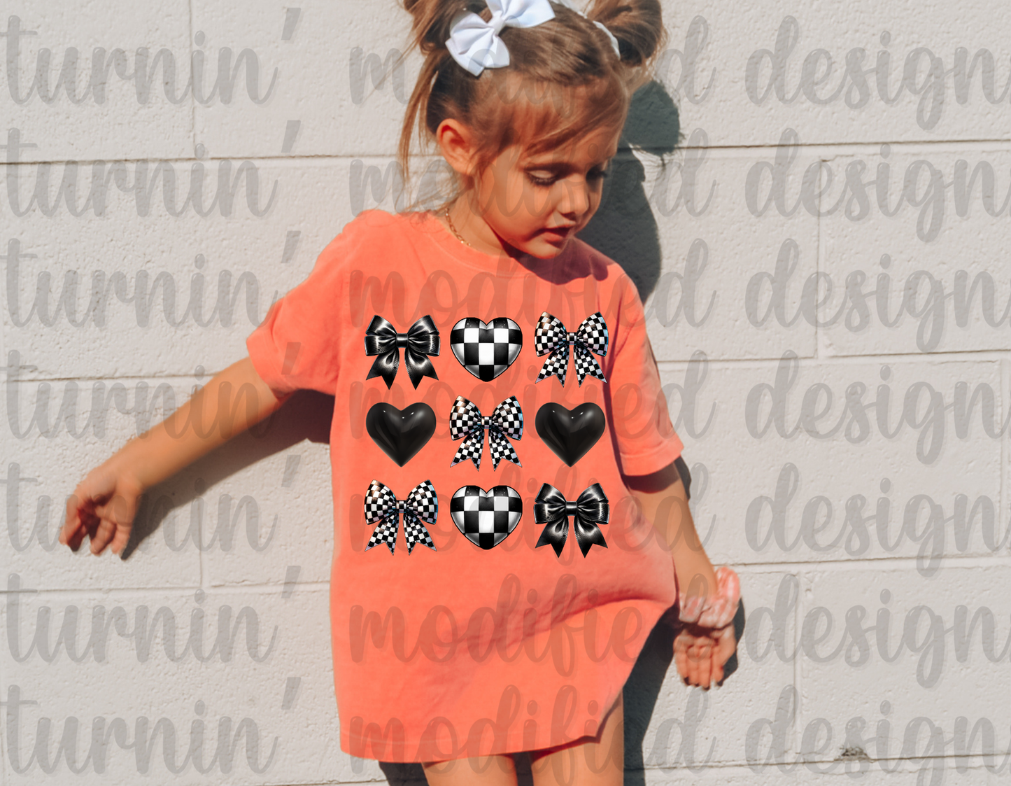 Checkered Bow & Hearts