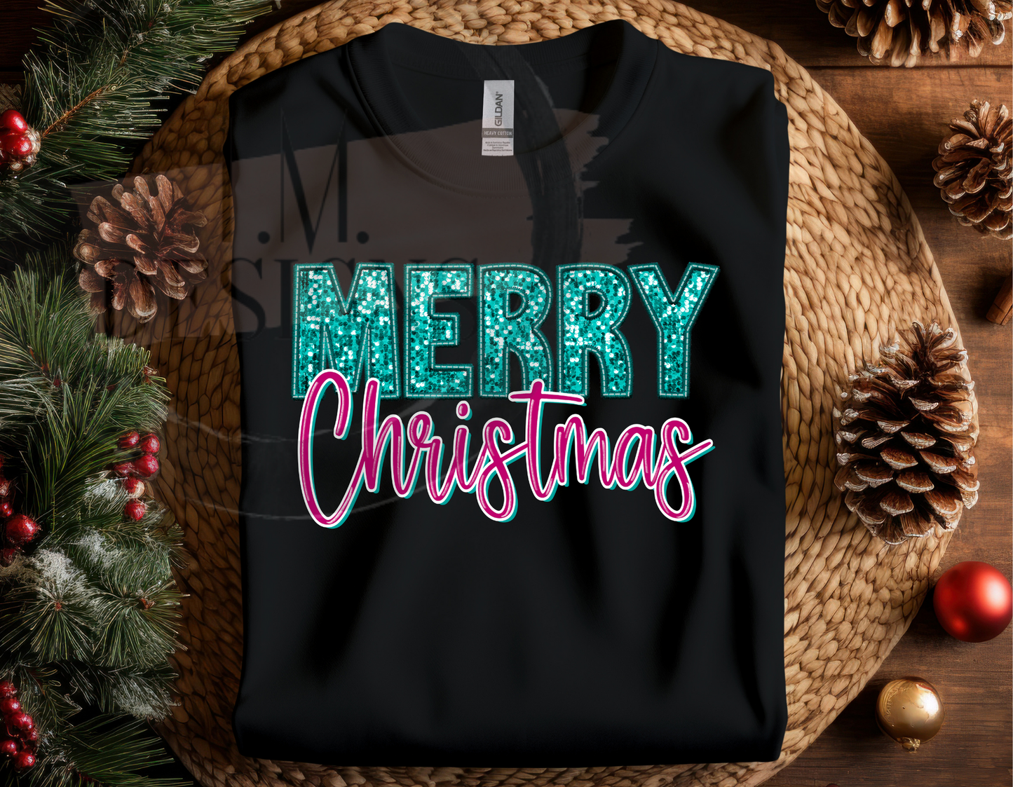 Faux Merry Christmas Glitter