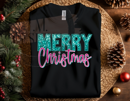 Faux Merry Christmas Glitter